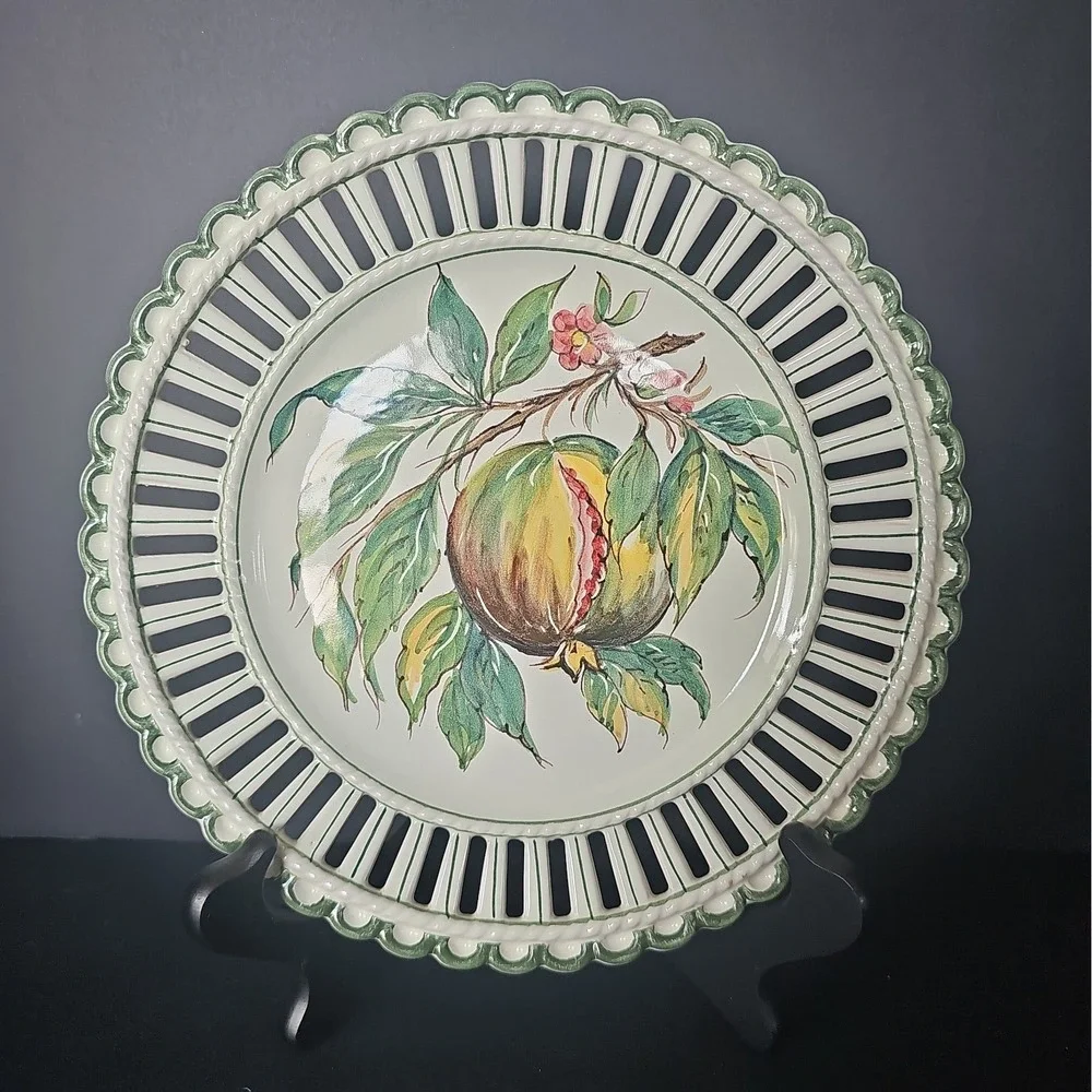Vintage Hand Painted Decorative Lattice Edge Plate Made In Italy - R7